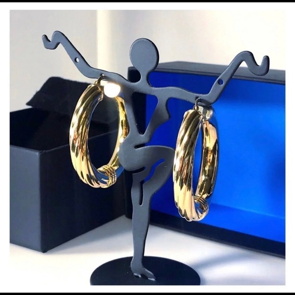14KT DESIGNER X-LG HOOPS ~ BUTTERY RICH SOLID LUSTROUS YELLOW GOLD EARRINGS - Picture 2 of 12